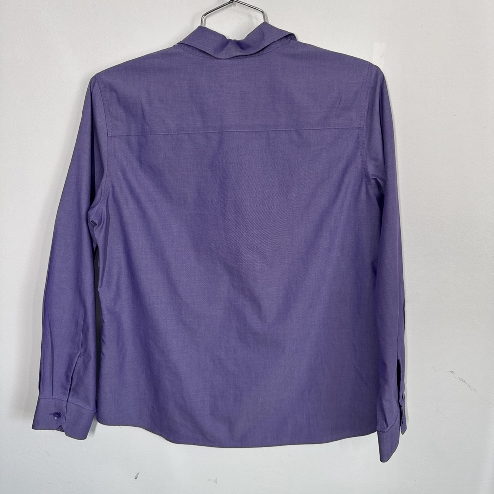 Foxcroft Non Iron Shaped Fit Long Sleeve Button‎ Up Blouse Shirt Purple Career 8 - Picture 4 of 10